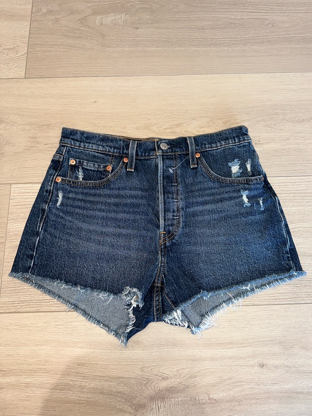 Levi's 501 Dark Blue Distressed Denim Cutoff Shorts